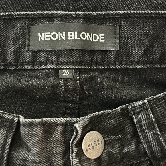 Free People Neon Blonde Black Siren Mum Fit Wide Leg Jeans Size 26 - Picture 8 of 9